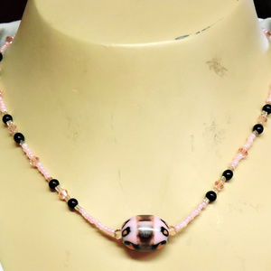 necklace,  Pink and Black with silver metal clasp  ...    N101